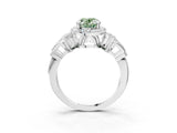 Silver Fancy Green Oval Cut Halo Diamond Split Shank Engagement Ring with Four-Prong Setting_9
