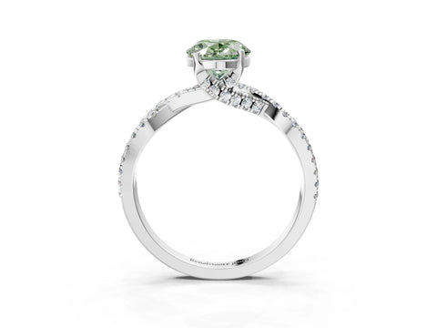 Silver Fancy Green Oval Cut Solitaire Twist Pave Diamond Engagement Ring with Prong Setting_45
