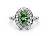 Silver Fancy Green Oval  Halo Diamond Engagement Ring with Twisted Band and Four-Prong Setting 1