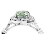 Silver Fancy Green Oval  Halo Diamond Engagement Ring with Twisted Band and Four-Prong Setting 5