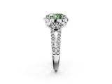 Silver Fancy Green Oval  Halo Diamond Floral Split Shank Engagement Ring 3