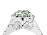 Silver Fancy Green Oval  Halo Diamond Floral Split Shank Engagement Ring 5