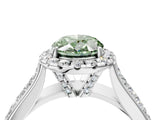 Silver Fancy Green Oval  Halo Round Diamond Pave Band with Prong Setting