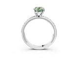 Silver Fancy Green Oval  Solitaire Diamond Engagement Ring with XO Engraved Band and Four-Prong Setting 3