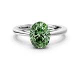 Silver Fancy Green Oval  Solitaire Diamond Ring with Split Shank and Four-Prong Setting_12
