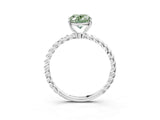 Silver Fancy Green Oval  Solitaire Twist Band Ring with Four-Prong Setting_3