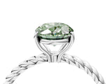 Silver Fancy Green Oval  Solitaire Twist Band Ring with Four-Prong Setting_4