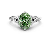 Silver Fancy Green Oval  Solitaire Twist Band Six-Prong Setting 1