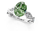 Silver Fancy Green Oval  Solitaire Twist Band with Leaf Prong Setting 2