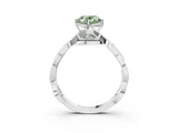 Silver Fancy Green Oval  Solitaire Twist Band with Leaf Prong Setting 4