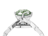 Silver Fancy Green Oval  Solitaire Twist Band with Leaf Prong Setting 5