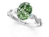 Silver Fancy Green Oval  Solitaire Twisted Band with Prong Setting 1