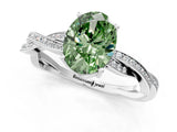 Silver Fancy Green Oval  Solitaire Twisted Pave Diamond Ring with Four-Prong Setting_1