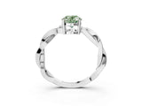 Silver Fancy Green Oval  Solitaire Twisted Pave Diamond Ring with Four-Prong Setting_3