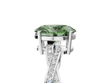Silver Fancy Green Oval  Solitaire Twisted Pave Diamond Ring with Four-Prong Setting_5