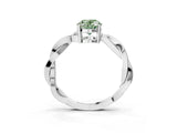 Silver Fancy Green Oval  Solitaire Twisted Pave Diamond Ring with Four-Prong Setting_9