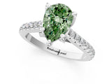 Silver Fancy Green Pear  Brilliant Diamond Solitaire with Pavé Band and Four-Prong Setting 1