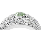 Silver Fancy Green Pear Cut Brilliant Halo Pave Diamond Milgrain Ring_10