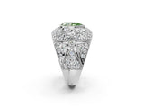 Silver Fancy Green Pear Cut Brilliant Halo Pave Diamond Milgrain Ring_8