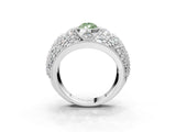 Silver Fancy Green Pear Cut Brilliant Halo Pave Diamond Milgrain Ring_9