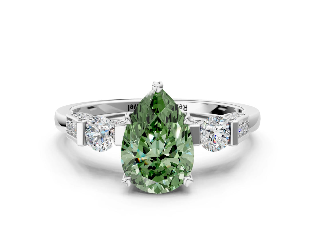 Silver Fancy Green Pear Cut Brilliant Three-Stone Pave Band with Four-Prong Setting_6