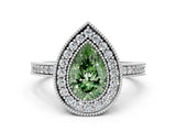 Silver Fancy Green Pear Cut-Cut Diamond Halo Engagement Ring with Pave Band and Prong Setting_6