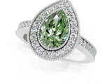 Silver Fancy Green Pear Cut-Cut Diamond Halo Engagement Ring with Pave Band and Prong Setting_7