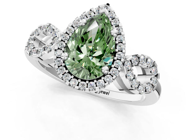 Sterling Silver Pear-Shaped Pave Infinity Halo Engagement Ring Setting for Fancy Green Center