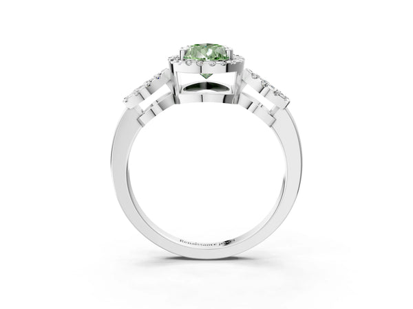 Sterling Silver Pear-Shaped Pave Infinity Halo Engagement Ring Setting for Fancy Green Center