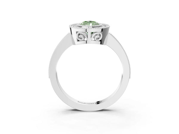 Sterling Silver Pear-Shaped Double Milgrain Halo Engagement Ring Setting for Fancy Green Center