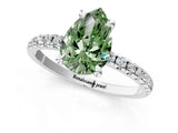 Silver Fancy Green Pear Cut Diamond Brilliant Solitaire Ring with Pavé Band and Four-Prong Setting_37