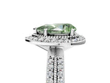Silver Fancy Green Pear Cut Diamond Double Halo Ring with Split Shank and Four-Prong Setting_11