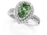 Silver Fancy Green Pear Cut Diamond Double Halo Ring with Split Shank and Four-Prong Setting_7