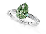 Silver Fancy Green Pear Cut Diamond Engagement Ring with Side Stone Accents and Four-Prong Setting_13