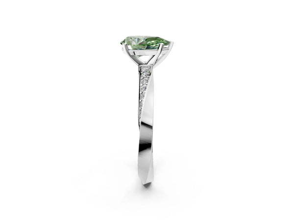 Sterling Silver Pear-Shaped Engagement Ring Setting for Fancy Green Center with Twisting Accent Band