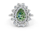 Silver Fancy Green Pear Cut Diamond Floral Double Halo Engagement Ring with Prong Setting_48