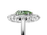Silver Fancy Green Pear Cut Diamond Floral Double Halo Engagement Ring with Prong Setting_53
