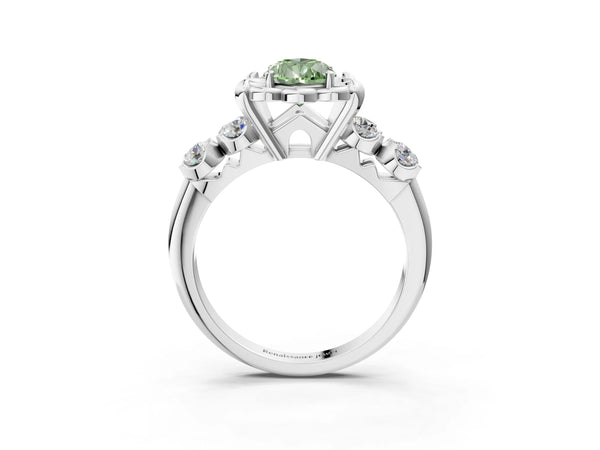 Sterling Silver Pear-Shaped Floral Engagement Ring Setting for Fancy Green Center with Side Accents