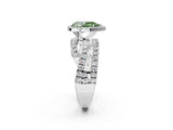 Silver Fancy Green Pear Cut Diamond Halo Ring with Round Split Shank and Prong Setting_14