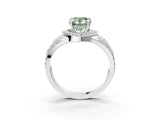 Silver Fancy Green Pear Cut Diamond Halo Ring with Split Shank and Bezel Accents and Four-Prong Setting_9