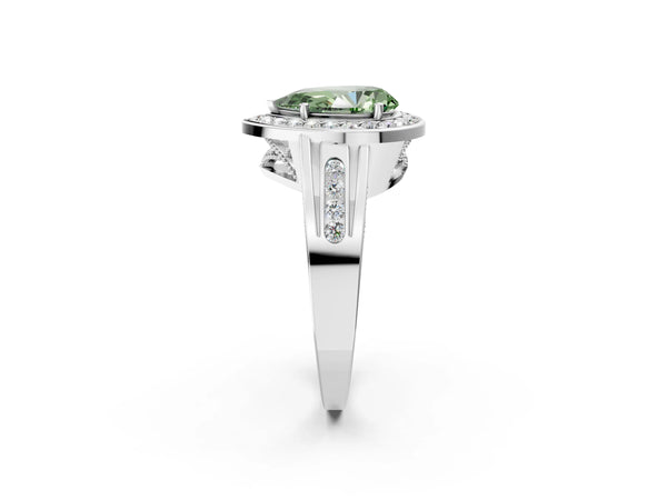 Sterling Silver Pear-Shaped Channel Set Halo Engagement Ring Setting for Fancy Green Center