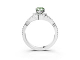 Silver Fancy Green Pear Cut Diamond  Halo Twist Band Solitaire Prong Setting Ring_15