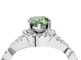 Silver Fancy Green Pear Cut Diamond  Halo Twist Band Solitaire Prong Setting Ring_16