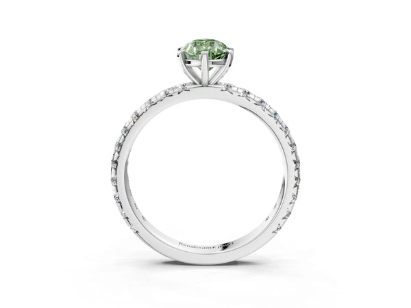 Sterling Silver Pear-Shaped Solitaire Engagement Ring Setting for Fancy Green Center with Shared Prong Pave Band