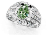 Silver Fancy Green Pear Cut Diamond Pave Art Deco Split Shank Ring with Four-Prong Setting_7