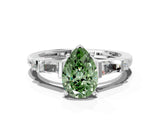 Silver Fancy Green Pear  Cut Diamond Ring with Baguette Side Stones, Channel Set Band, and Four-Prong Setting_24