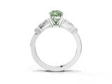 Silver Fancy Green Pear  Cut Diamond Ring with Baguette Side Stones, Channel Set Band, and Four-Prong Setting_27
