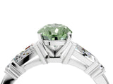 Silver Fancy Green Pear  Cut Diamond Ring with Baguette Side Stones, Channel Set Band, and Four-Prong Setting_28