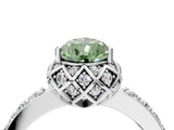 Silver Fancy Green Pear Cut Diamond Scalloped Halo Engagement Ring with Round Shared Prong Band_4