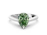 Silver Fancy Green Pear Cut Diamond Solitaire Engagement Ring with Cathedral Setting and Four-Prong Mount_12